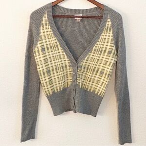 Mossimo Fitted Gray and Yellow Plaid Cardigan Size XL